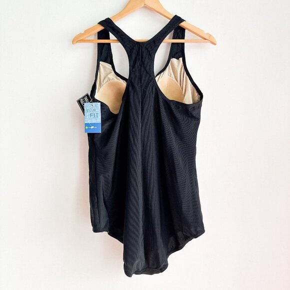 Sportek Black Full Coverage Black One Piece Swimsuit 24W - Picture 4 of 4
